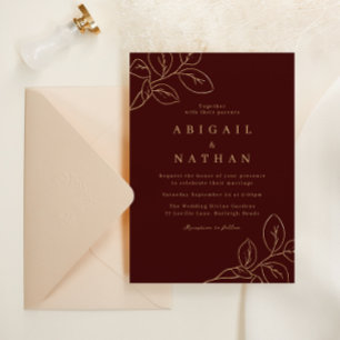 Elegant Burgundy & Gold Leaf Wedding Invitation