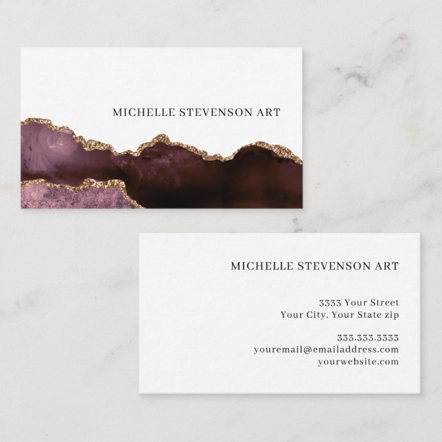 Elegant Burgundy Gold Marble Agate Abstract Business Card (Front/Back)