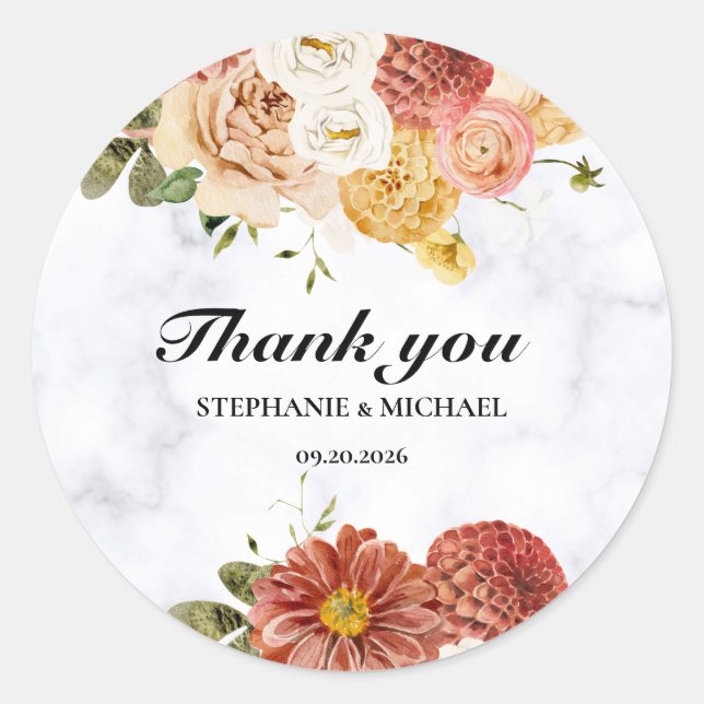 Elegant Burgundy Gold Marble Floral Wedding Classic Round Sticker (Front)