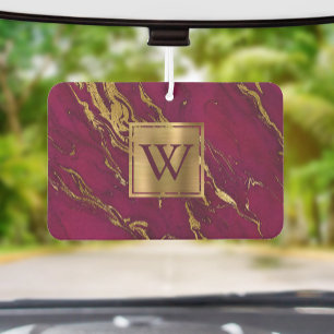 Elegant Burgundy Gold Marble Monogram Car Air Freshener
