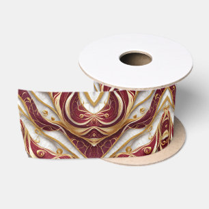 Elegant Burgundy & Gold Marble Satin Ribbon