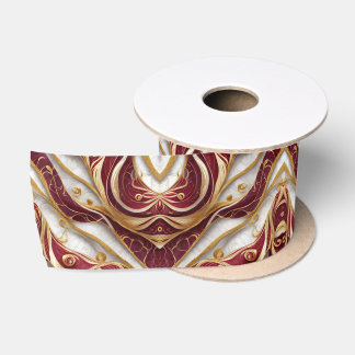 Elegant Burgundy & Gold Marble Satin Ribbon
