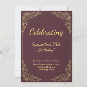 Elegant Burgundy Gold Milestone Birthday Invitation