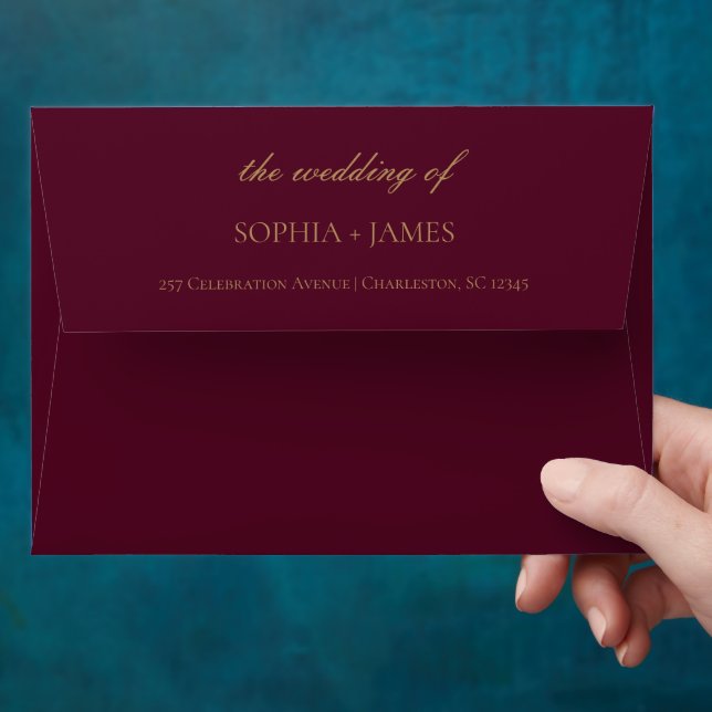 Elegant Burgundy Gold Minimalist Wedding Envelope (Hand)
