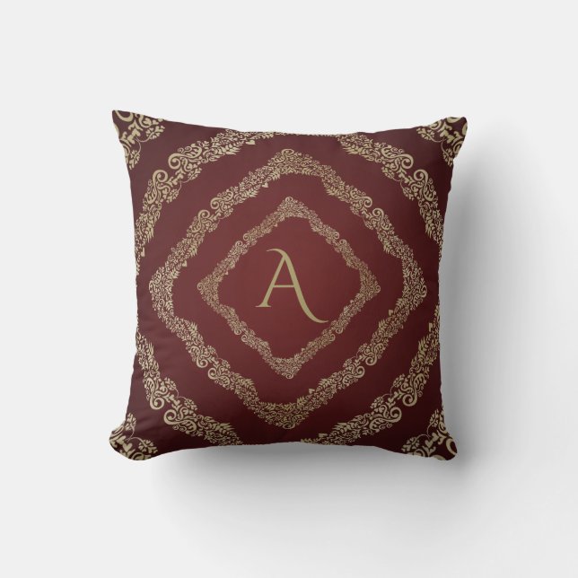 Elegant Burgundy & Gold Monogram Letter A Cushion (Front)