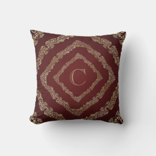 Elegant Burgundy & Gold Monogram Letter C Cushion