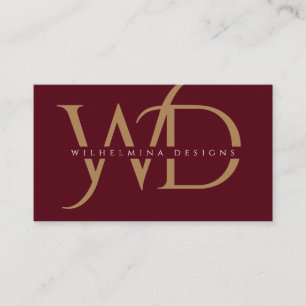 Elegant Burgundy Gold Monogram Luxury Typography Business Card