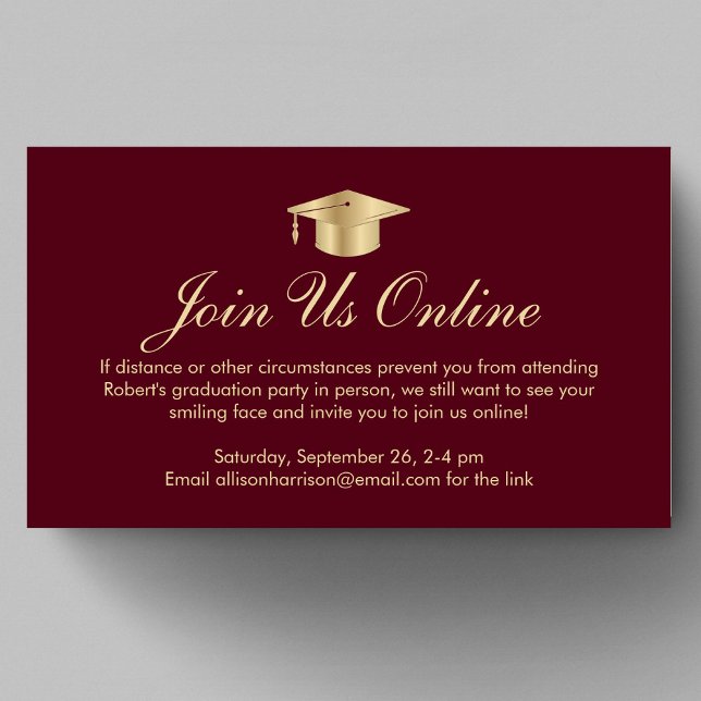 Elegant Burgundy Gold Online Graduation Party Enclosure Card (Creator Uploaded)