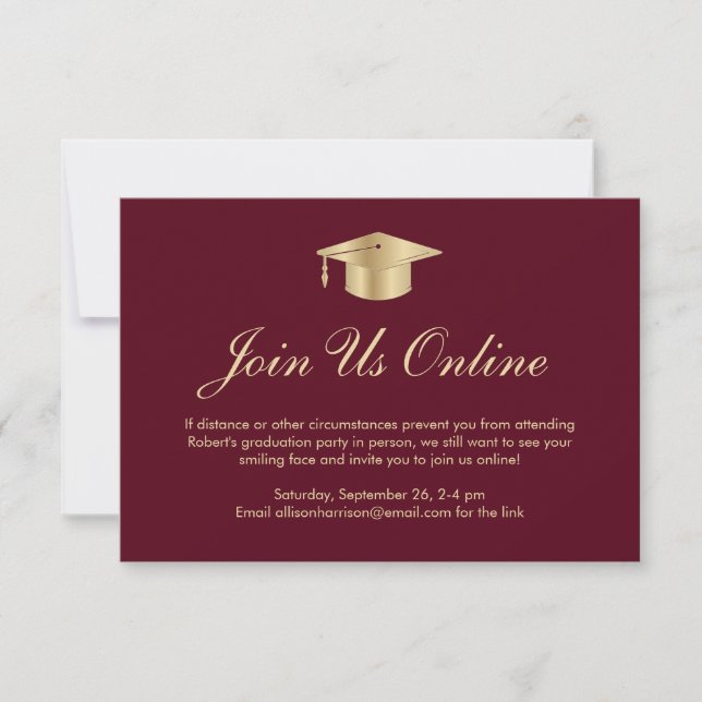 Elegant Burgundy Gold Online Graduation Party Invitation (Front)