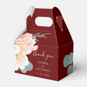 Elegant Burgundy Gold Peach Cream Floral Wedding Favour Box
