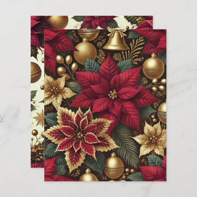 Elegant Burgundy & Gold Poinsettia Scrapbook Paper (Front/Back)
