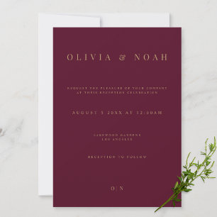Elegant Burgundy & Gold Reception Invitation Card