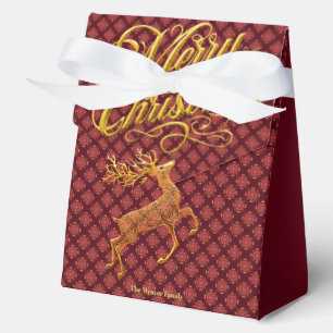 Elegant Burgundy & Gold Reindeer Merry Christmas  Favour Box