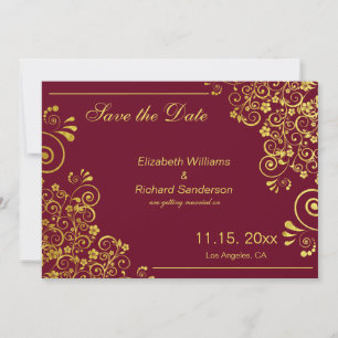 Elegant Burgundy Gold Save the Date Wedding