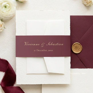 Elegant Burgundy Gold Script Minimalist Wedding Invitation Belly Band