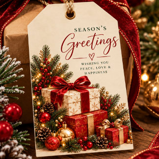 Elegant Burgundy Gold Season’s Greetings Christmas Gift Tags