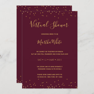 Elegant Burgundy Gold Simple Virtual Bridal Shower Invitation