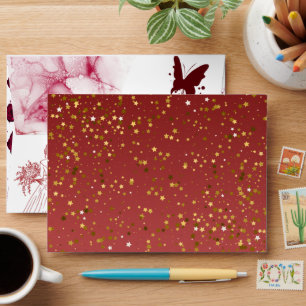 Elegant Burgundy & Gold Star Wedding Invitation Su Envelope
