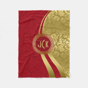 Elegant Burgundy & Gold Vintage Floral Damasks 2 Fleece Blanket