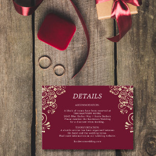 Elegant Burgundy Gold Wedding Details Enclosure Card