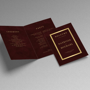Elegant burgundy gold wedding folded program