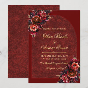 Elegant Burgundy & Gold Wedding Invitation