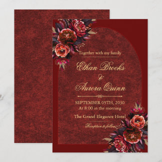 Elegant Burgundy & Gold Wedding Invitation