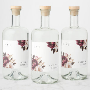 Elegant Burgundy Gold Wedding Liquor Bottle Label