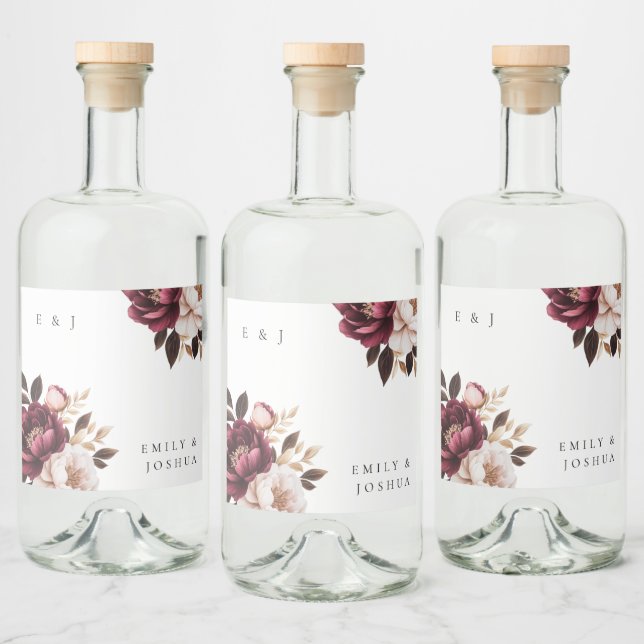 Elegant Burgundy Gold Wedding Liquor Bottle Label (Bottles)