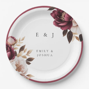 Elegant Burgundy Gold Wedding Paper Plate
