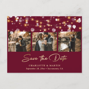 Elegant Burgundy Gold Wedding Photo Save The Date Announcement Postcard