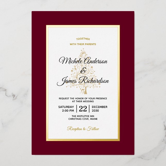 Elegant Burgundy Gold Winter Holiday Wedding (Front)