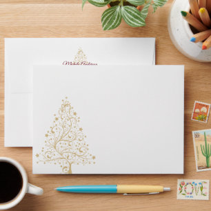 Elegant Burgundy Gold Winter Holiday Wedding Envelope