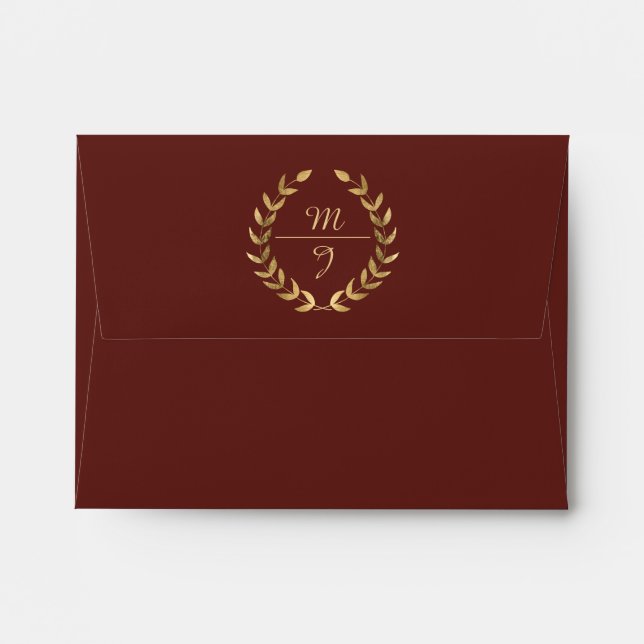 Elegant Burgundy Gold Wreath Thank You Wedding Envelope (Back (Top Flap))