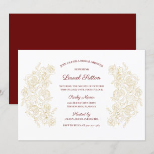 Elegant Burgundy & Golden Roses Bridal Shower Invitation