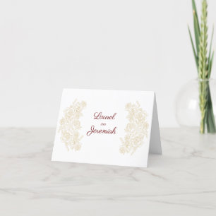 Elegant Burgundy & Golden Roses Folded Thank You Card