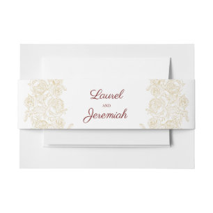 Elegant Burgundy & Golden Roses Invitation Belly Band