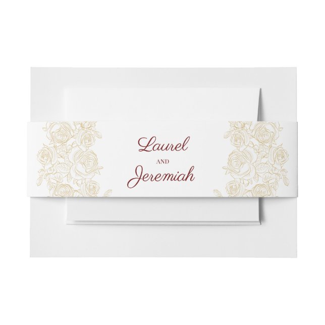 Elegant Burgundy & Golden Roses Invitation Belly Band (Front Example)