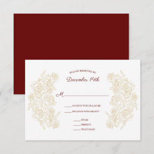 Elegant Burgundy & Golden Roses Reply Card