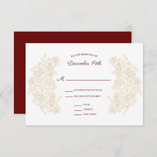 Elegant Burgundy & Golden Roses RSVP Card