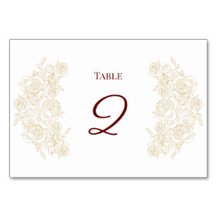 Elegant Burgundy & Golden Roses Table Card