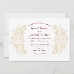 Elegant Burgundy & Golden Roses Wedding Invitation
