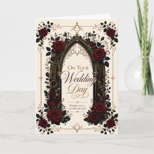 Elegant Burgundy Gothic Rose Wedding Day Greeting Card