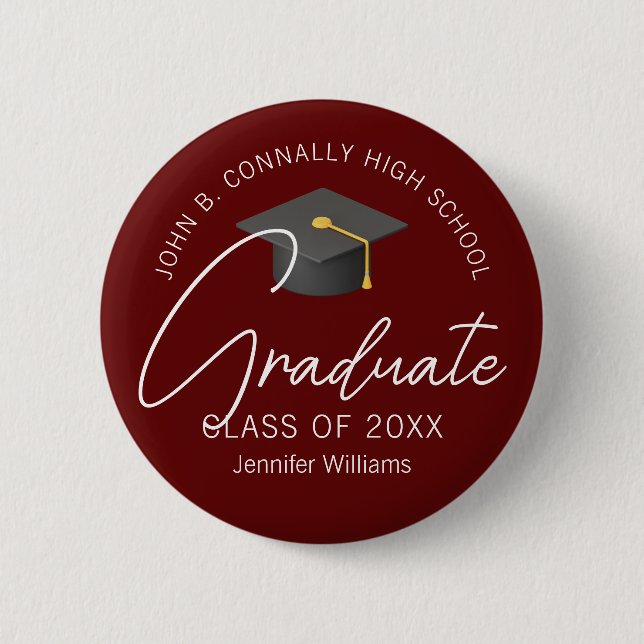 Elegant Burgundy Graduate Custom 2025 Graduation 6 Cm Round Badge (Front)