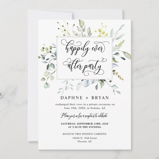 Elegant Burgundy Greenery Happily Ever After Party Invitation (Front)