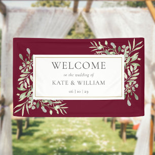 Elegant Burgundy Greenery Wedding Welcome Banner