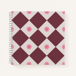Elegant Burgundy & Grey Floral Diamond Notebook