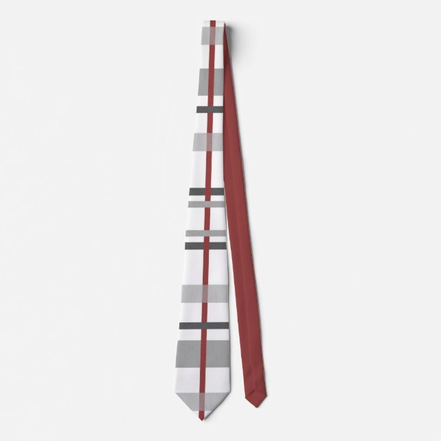 Elegant Burgundy & Grey Striped Pattern Men's Tie (Front)