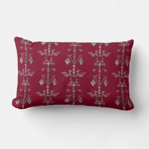 Elegant Burgundy Grey Tribal Tree of Life Pattern Lumbar Cushion