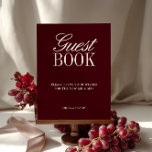 Elegant Burgundy Guest Book Wedding Tabletop Sign<br><div class="desc">Invite your guests to share their warm wishes and memories with this elegant burgundy guest book sign. Fully customisable — update the names, wedding date, or text to match your event. Perfect for formal celebrations, vineyard weddings, autumn receptions, or evening ceremonies, it guides guests to leave heartfelt notes for the...</div>